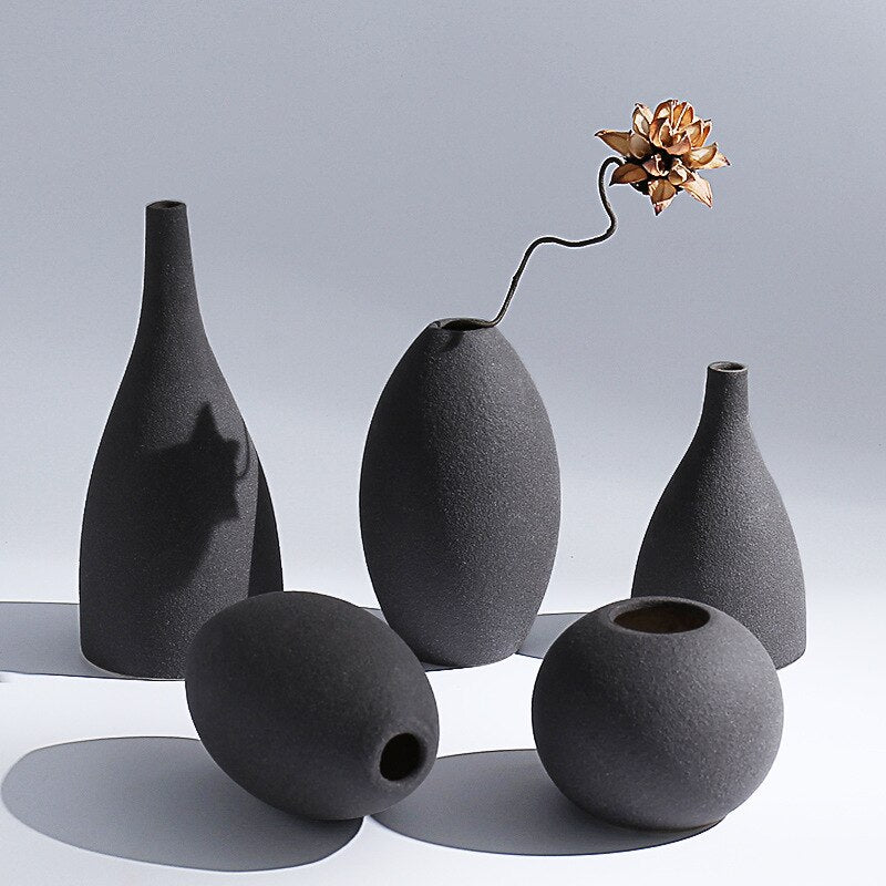 Simple Home European Frosted Blue Black Ceramic Vases Flower Insert Crafts
