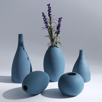 Simple Home European Frosted Blue Black Ceramic Vases Flower Insert Crafts