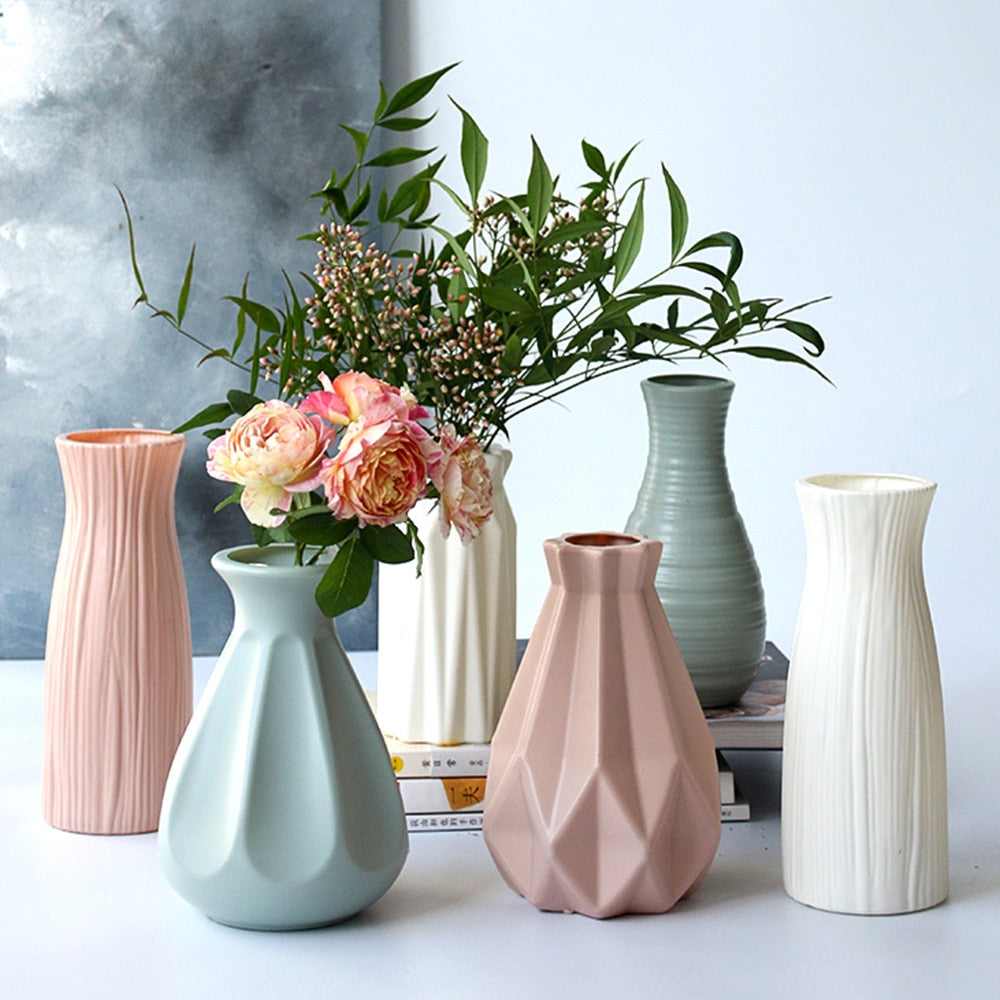 Nordic Style Plastic Vase Imitation Ceramic Flower Pot Flower Basket Flower Vase Desktop Home Decoration