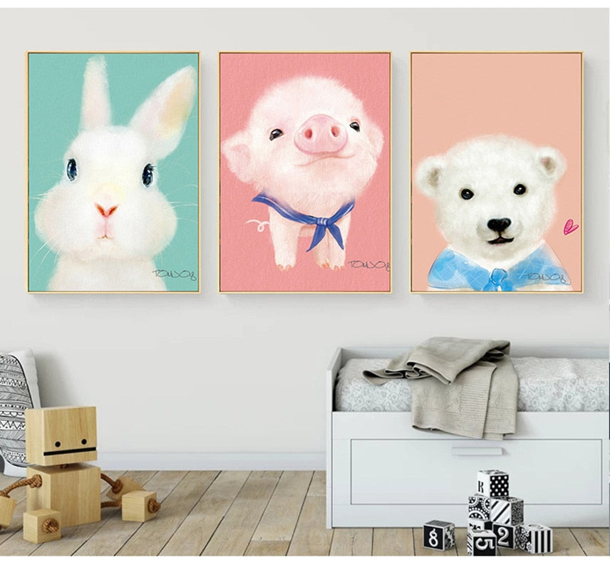 ARTRESIDENCE Cartoon pig, penguin, duck, alpaca, rabbit, bear, children's room, bedroom, living room, decorative painting