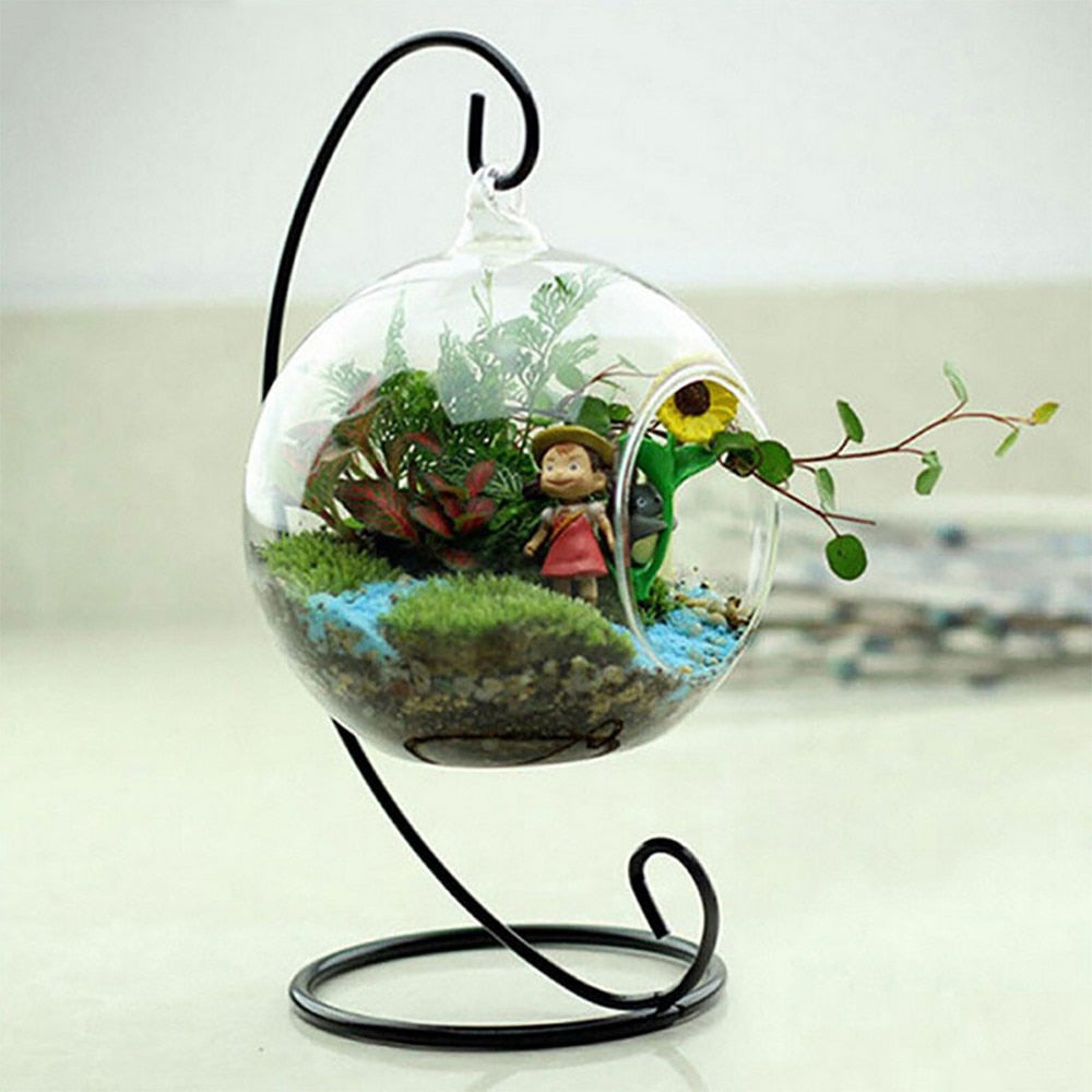 Candlestick Ball Globe Shape Clear Hanging Glass Vase Flower Plants