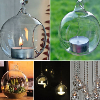 Candlestick Ball Globe Shape Clear Hanging Glass Vase Flower Plants