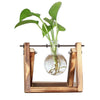 Desktop Glass Planter Bulb Vase with Retro Solid Wooden Stand and Metal Swivel Holder for Hydroponics Plants