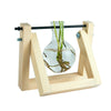 Desktop Glass Planter Bulb Vase with Retro Solid Wooden Stand and Metal Swivel Holder for Hydroponics Plants