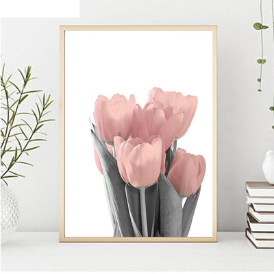 Pink Peony Tulips Rose Flower Wall Art Canvas Painting